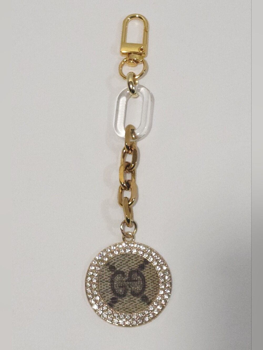 Gucci GG Monogram Canvas Rhinestone Crystal Cabochon Bag Charm / Keychain